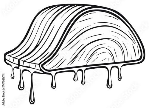 Stylized illustration of a slice of salmon dripping with juice