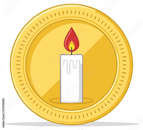 Illuminated candle with flame inside of gold coin vector illustration