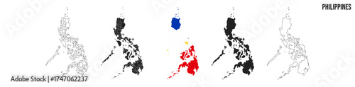 Philippines map set. Map of Philippines with flag.  Vector EPS 10