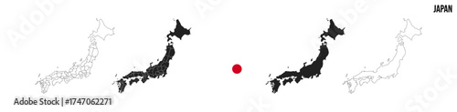 Japan map set. Map of Japan with flag.  Vector EPS 10