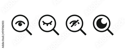Eye with Magnifying glass. Preview icon. Search with eye icon. Vector illustration