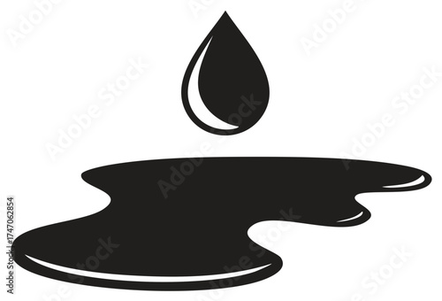 Ink drop falling into puddle liquid spill on white background vector icon