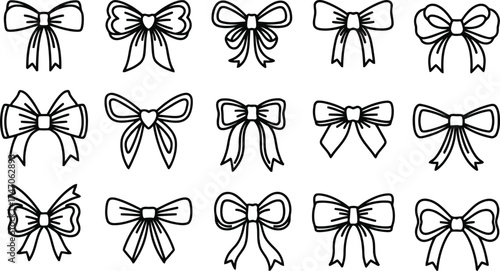 Set of hand-drawn bow tie and ribbon illustrations