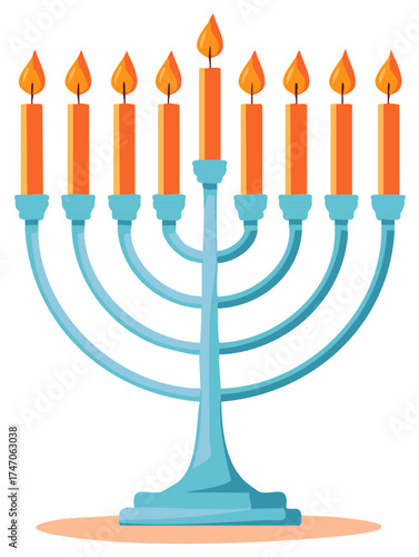 Hanukkah menorah holding burning orange candles used for Jewish holiday celebration symbol