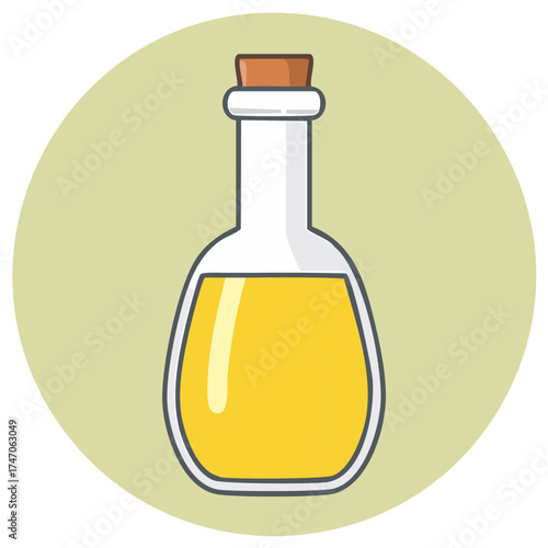 Cartoon illustration of a bottle with oil or liquid medicine inside, isolated
