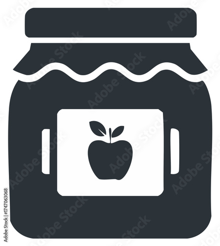 Monochromatic apple fruit jam jar icon for food preservation and kitchen design