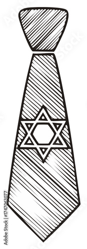 Necktie with Star of David Icon Sketch Symbol Judaism Religion Holiday