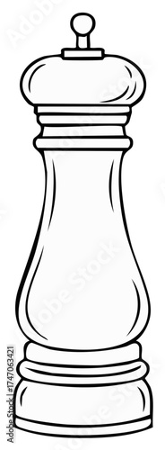 Outline illustration of a pepper grinder. Culinary seasoning element.