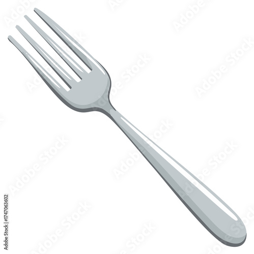 Simple metal fork with four prongs presented on a light background