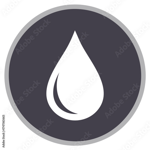 Clean Vector Icon of a White Water Drop or Teardrop in a Dark Gray Circle