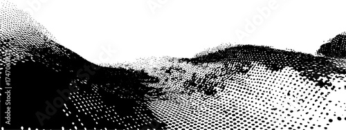 Abstract black and white halftone wave design. Gradated dots forming a flowing, dynamic wave pattern. Soft transitions from light gray to black. Simple, clean, and modern aesthetic