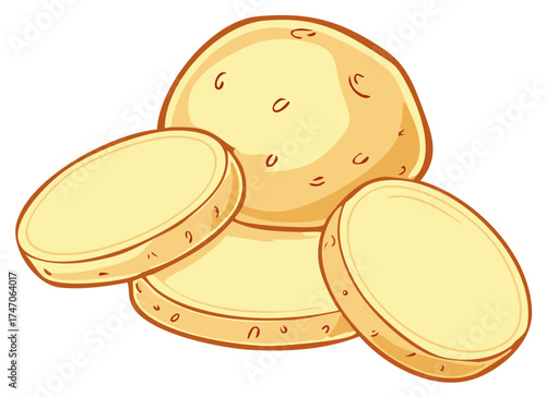 Artistic Illustration of Sliced and Whole Potatoes