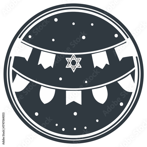 Symbol of Judaism with Bunting Garland and Circular Border Decoration