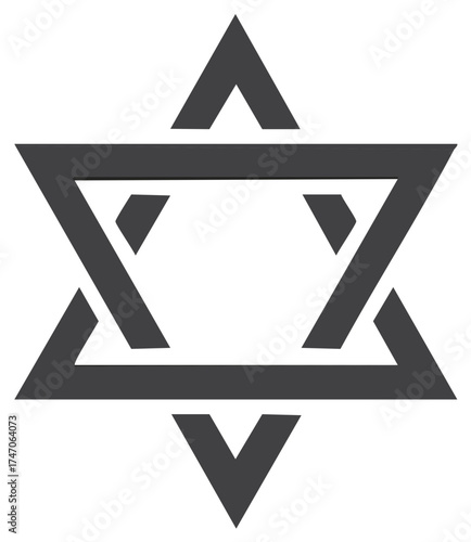 Stylized Dark Grey Star of David Symbol Representing Judaism and Spiritual Concepts
