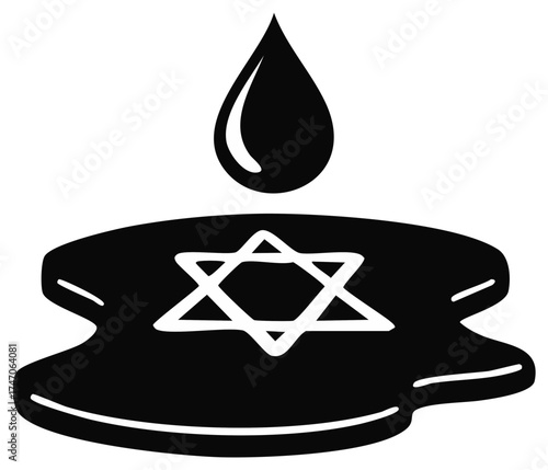 Black and white illustration of Jewish Star of David on melted wax with a single tear drop