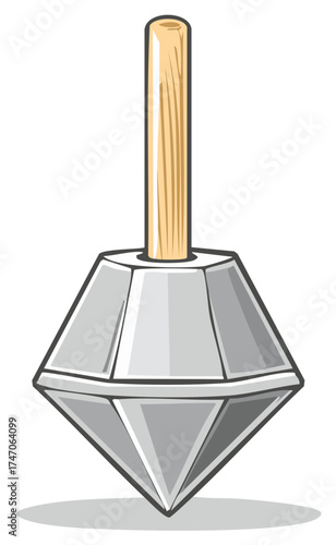 Classic metal spinning top toy with wooden handle ready for play