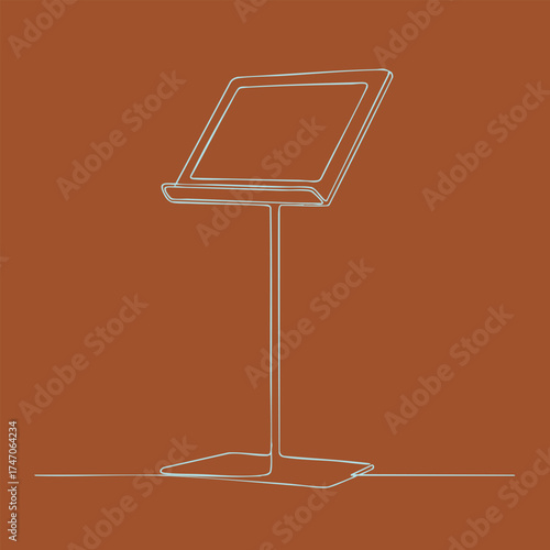 Minimalist stand with a digital tablet on a sleek, modern pedestal against a warm brown