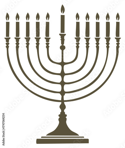 Menorah with Nine Lit Candles Hanukkah Festival of Lights Celebration Symbol Vector Illustration