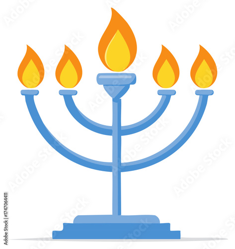 Five Branch Candelabrum with Flames Light Festive Religious Holiday Celebration