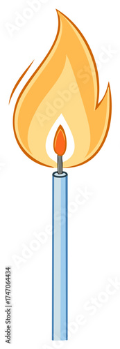 Cartoon illustration of a lit matchstick with flames.