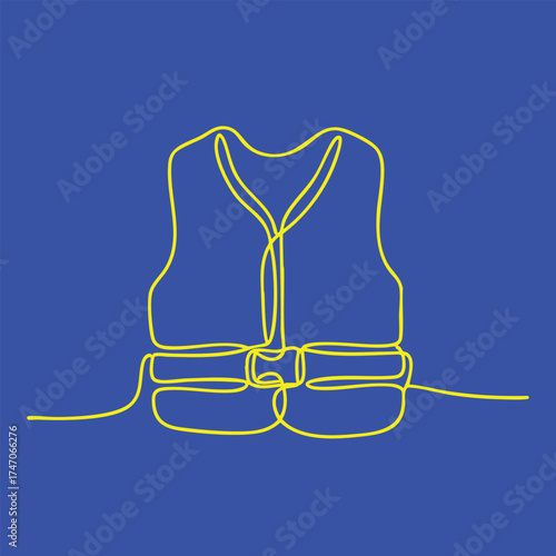 Minimalist Line Drawing of a Life Jacket with Adjustable Straps on a Solid Blue