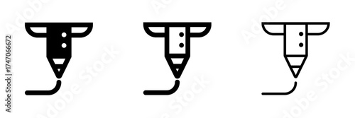 3D printer nozzle icons. outline and filled linear symbols of 3D printing extruder heads