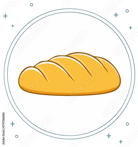 Illustration of a loaf of bread in a circular frame.