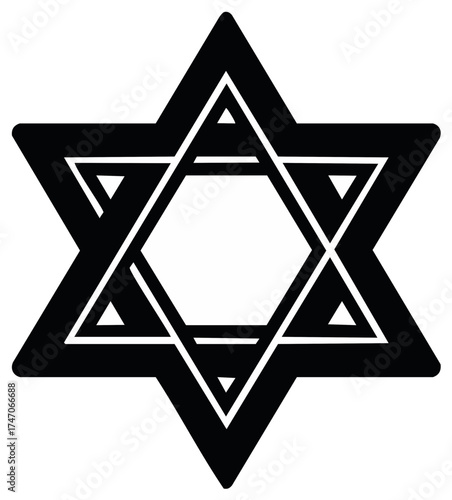 Black Star of David Symbol Representing Judaism, Faith, and Spirituality with Geometric Design