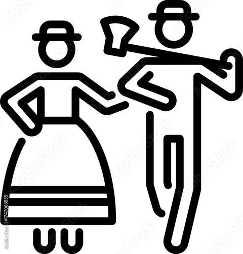 traditional Peruvian Yunza dance clip art icon symbol, peruvian culture, isolated line vector illustration
