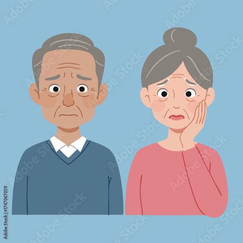 Flat Illustration Worried Senior Couple Expressing Sadness Character Design