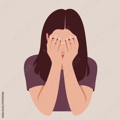 Flat Graphic Young Woman Covering Her Face Illustration in Distress