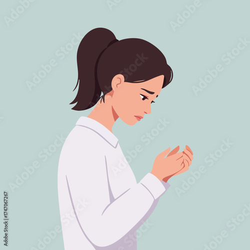 Flat Illustration Depressed Woman With Head Down Sad Feeling Character