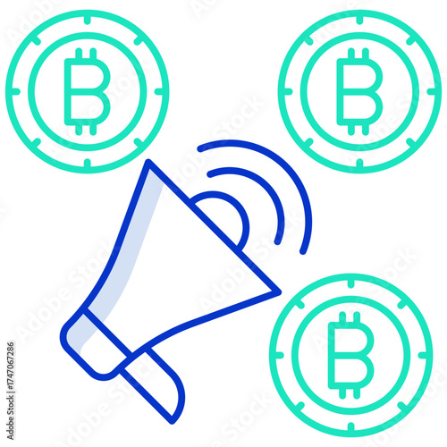 bitcoin loudspeaker outline color icon design