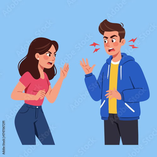Flat Illustration Angry Couple Arguing and Having Conflict Scene