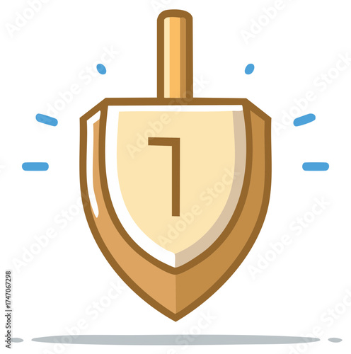 Stylized Dreidel Spinning with Hebrew Letter Nun and Blue Sparkles