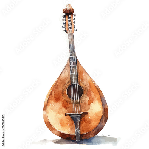 Oud, watercolor vector, isolated on a white background.