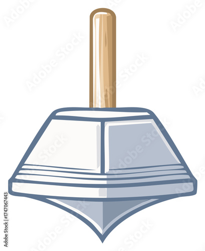 Illustrated cartoon dreidel toy with a wooden top and a spinning design isolated on white