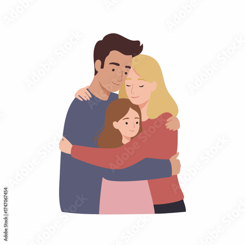 Cute Cartoon Family Hugging Together Warmly Expression Illustration