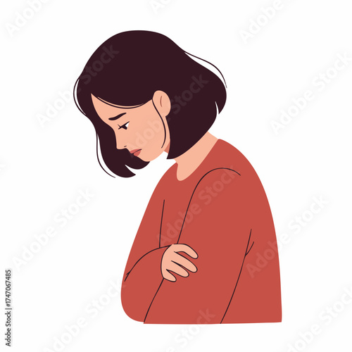 Flat Illustration of Sad Young Woman Feeling Depressed Emotion