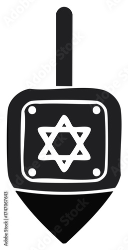 Hanukkah dreidel game toy with Star of David silhouette simple black vector icon
