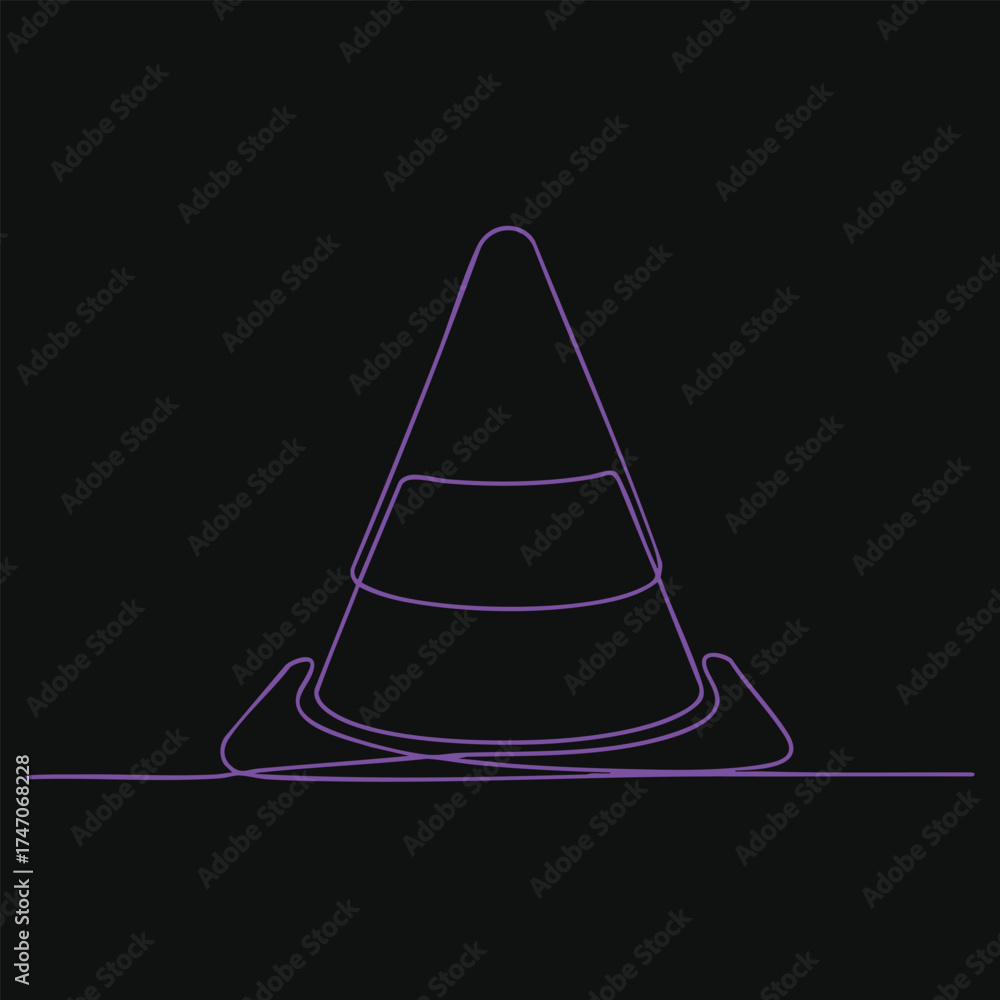 Fototapeta premium Minimalist neon line art of a traffic cone with a black emphasizing simplicity and modern design