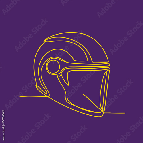 Minimalist Line Drawing of a Motorcycle Helmet on a Solid Purple