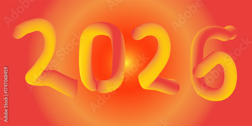 3D Gradient 2026 Typography with Bright Orange and Yellow Glow Background
