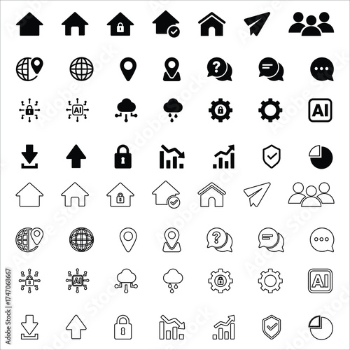 Collection of hand drawn black and white icons representing various concepts and ideas