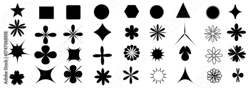 Variety of Abstract Geometric Shapes and Floral Designs in Black and White Vector Art for Creative Projects and Design Elements