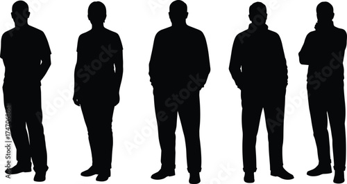 Christmas zombie silhouette group, standing people poses, human body posture outline, casual man 