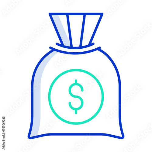 money bag dollar outline color icon design