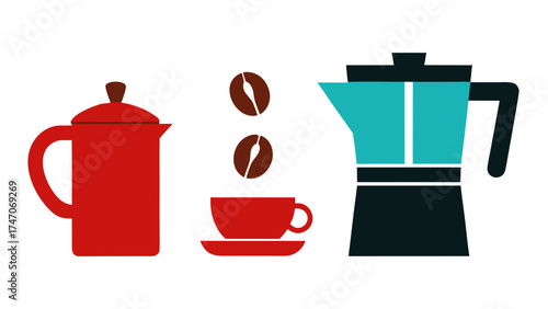 Coffee making set with teapot cup and moka pot coffee maker
