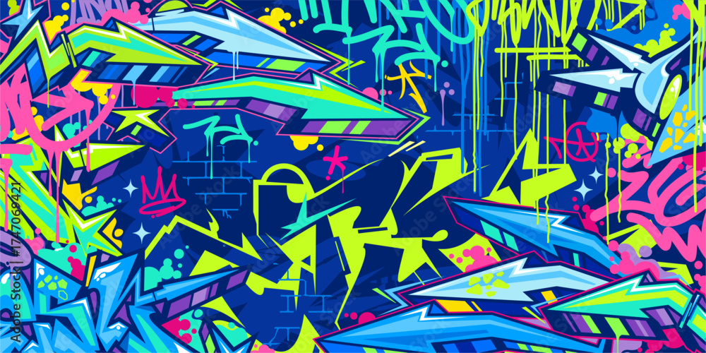 Obraz premium Trendy Abstract Urban Style Hiphop Graffiti Street Art Vector Illustration Background Template