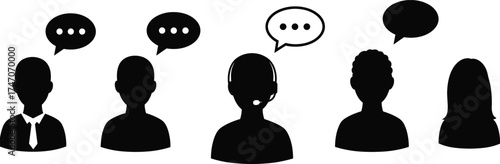 Christmas zombie silhouettes of business people, customer service, teamwork, communication, speech bubbles, call center, digital dialogue, professional 